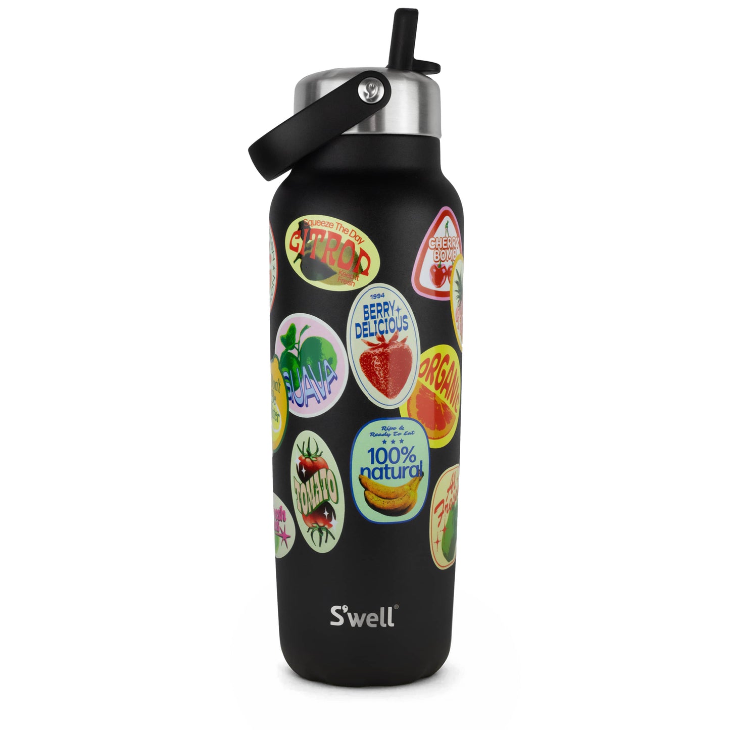 explorer-with-flip-straw-lid-40oz-d5 01_Swell_Fruit_Stand_Stamp_Pattern_Onyx_Black_Front.jpg